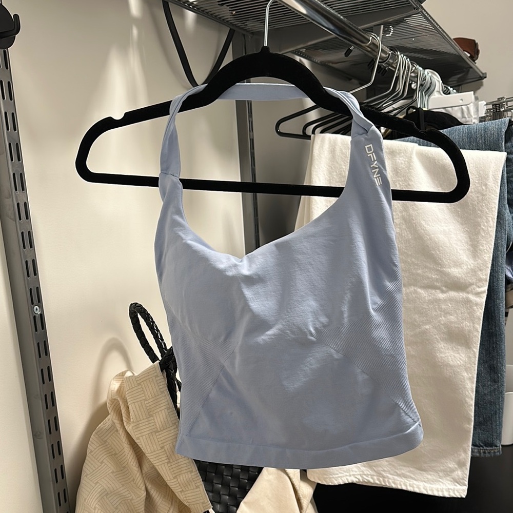 Blue Sleeveless Crop Tank Top with Scoop Neckline